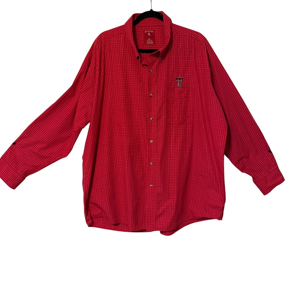 Antigua Texas Tech Red Raiders Shirt Mens XXL Red Micro Check Button Down NCAA